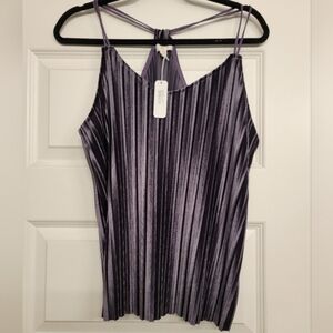 Charming Charlie Holiday Silver Purple Plum Velvet Velour Pleated Racerback Cami